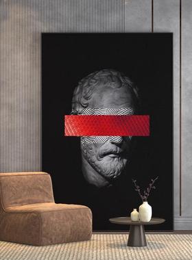 现代轻奢客厅玄关装饰画黑色抽象人物背景墙壁画酒吧民宿竖版挂画