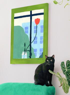 现代ins风小众撞色设计装饰画艺卧室床头客餐厅玄关高级感文挂画