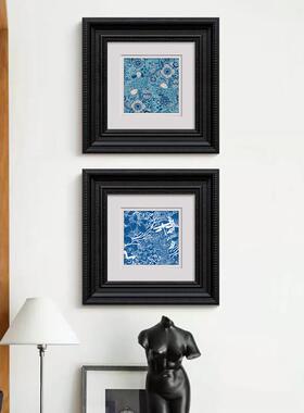 法式中国风挂画宋代美学软装客厅复古装饰画青花瓷样板间蓝色壁画