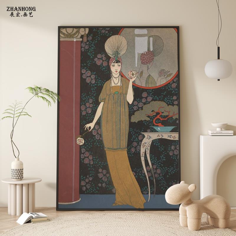 南洋中古风人物玄关装饰画民族风客厅沙发手绘油画背景墙复古挂画图片