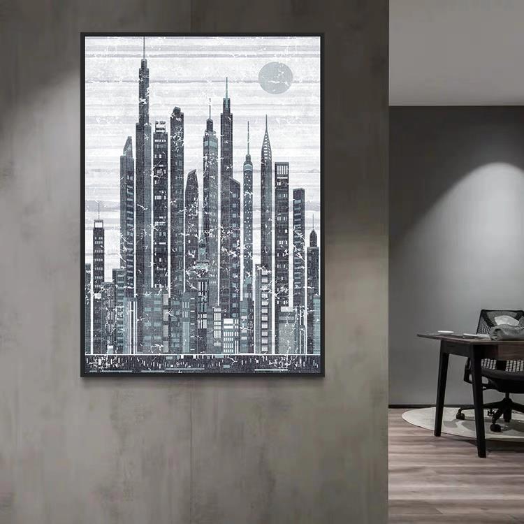 客厅黑白抽象建筑挂画家居艺术玄关装饰画覆古竖式酒店走廊墙画图片
