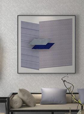 入户玄关蓝色抽象线条艺术装饰画新中式轻奢客厅个性正方形挂画