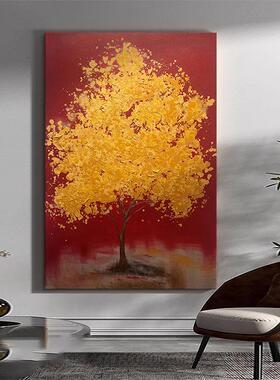 红色发财树好寓意入户玄关客厅装饰画新中式高级感卧室艺术感挂画