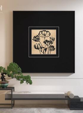 现代中古风黑色花朵高级感入户玄关客厅样板间装饰画壁画方形挂画