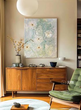 抽象白色花卉肌理手绘油画现代客厅餐厅装饰画法式奶油风玄关挂画