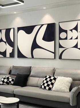 黑白客厅三联画大气沙发背景墙挂画现代简约装饰画高级感抽象壁画