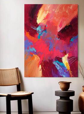 MHD油画现代轻奢设计师客厅玄关装饰画抽象红色油画沙发落地挂画