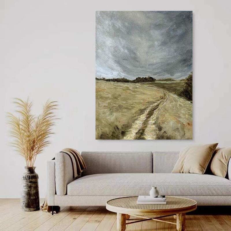 HW.piant原创手绘《鸣溪谷》客厅油画样板间侘寂抽象手工装饰玄关