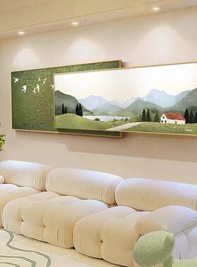 现代北欧风景绿色系客厅装饰画沙发背景墙叠加抽象小清新山水挂画