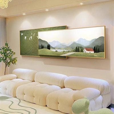 现代北欧风景绿色系客厅装饰画沙发背景墙叠加抽象小清新山水挂画