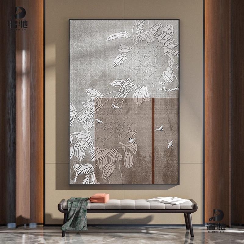 新中式装饰画牡丹花高级感客厅餐厅入户玄关壁画艺术走廊过道挂画图片