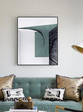 晶瓷画现代简约装饰画玄关餐厅壁画客厅墙面挂画绿色几何艺术抽象