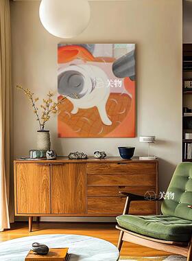 美式纯手绘油画抽象猫咪客厅装饰画卧室壁画艺术玄关走廊过道挂画