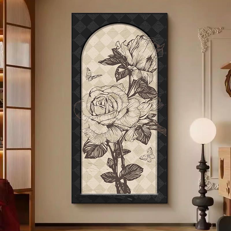 法式复古玄关装饰画高级感走廊楼梯间小众艺术中古风客厅挂画竖版图片
