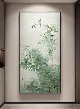 新中式书房茶室背景墙绿色竹子风景装饰画玄关走廊过道挂画禅意画