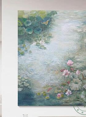 莲花锦鲤图装饰画客厅卧室壁画抽象金鱼绿色荷气生财玄关池塘挂画