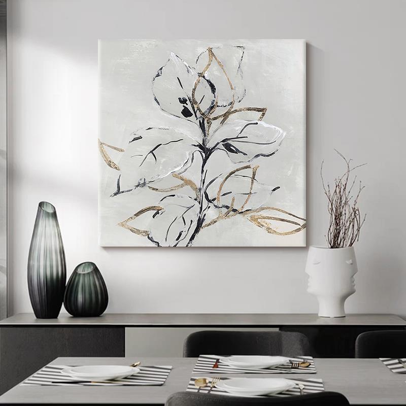 侘寂风纯手绘油画客厅抽象花卉装饰画现代简约餐厅肌理感玄关挂画图片