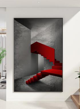 现代装饰画简约红色建筑艺术客厅背景墙壁画入户玄关抽象走廊挂画