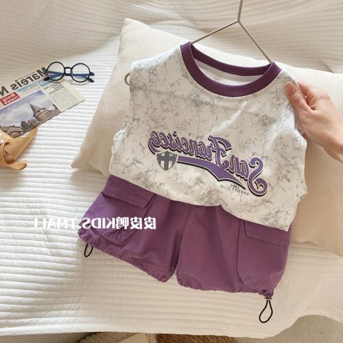 儿童夏装套装男童背心两件套小童韩版无袖薄款透气坎肩宝宝衣服潮