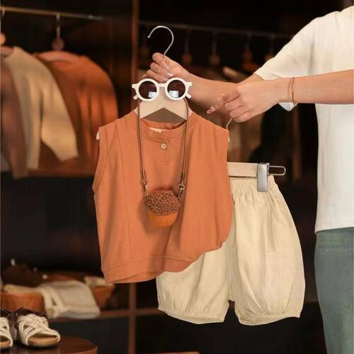 男童夏季套装2024新款韩系超萌儿童无袖纯色背心百搭五分裤潮款