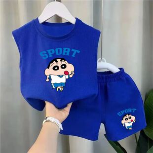 夏装新款男童背心套装小童洋气宝宝霸气夏天儿童无袖夏季两件套