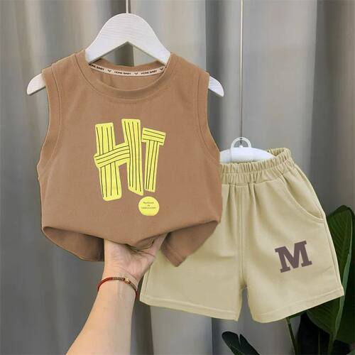 儿童夏季背心上衣2024新款帅气男童无袖套装男宝宝中小童薄款夏装