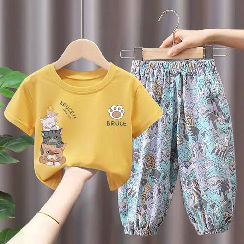 儿童夏季短袖T恤套装2024新款男女童宝宝夏装洋气上衣两件套亲肤