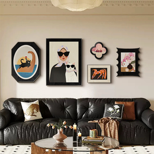 奶油风格客厅装饰画沙发背景墙挂画人物抽象壁龛艺术高端组合挂画