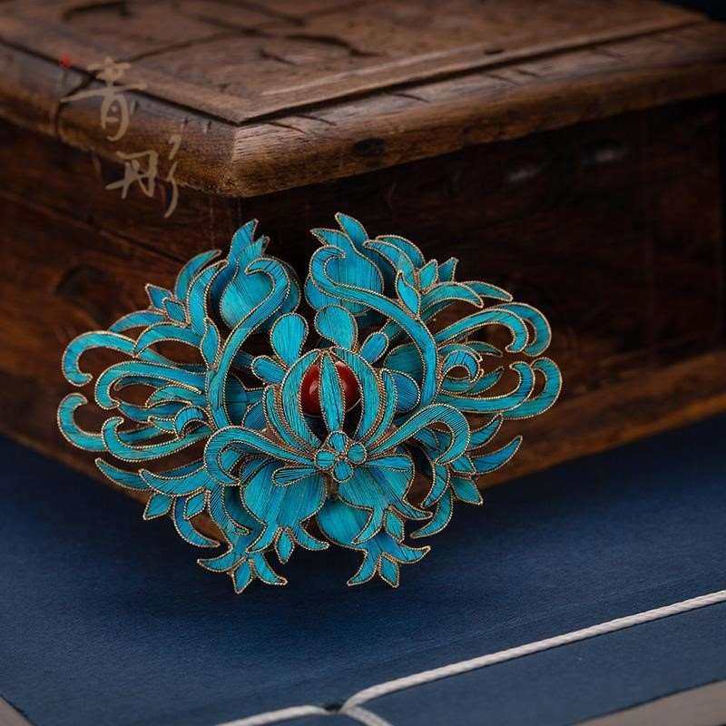 景泰蓝胸扣仿点翠胸针配饰复古古风中国风旗袍毛衣胸花高档饰