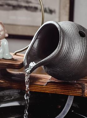 喷泉配件鱼缸循环小号流水自制出水口摆件陶瓷装饰器假山中式陶罐