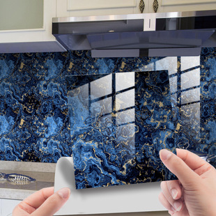 轻奢蓝色仿大理石纹水晶膜瓷砖贴纸家居遮丑装 饰自粘地板贴墙贴