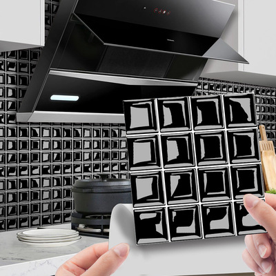 黑色亮膜马赛克瓷砖楼梯贴纸遮丑美化装饰翻新自粘防水卫生间墙贴