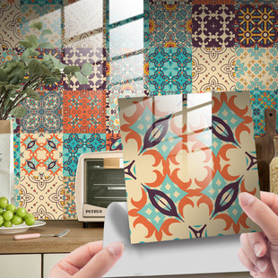 复古曼陀罗台阶楼梯瓷砖贴纸墙面柜子贴遮丑美化装饰自贴不伤墙贴