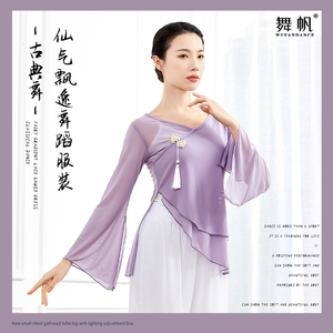 古典舞蹈练功服女新款飘逸跳中国身韵女纱衣仙气旗袍表演上衣套装