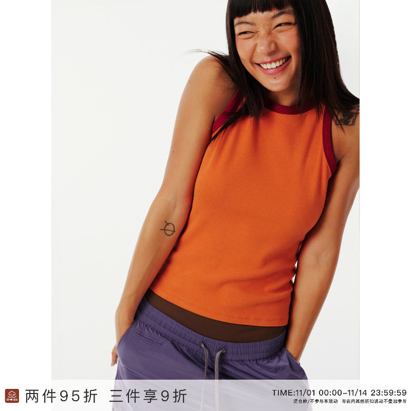 EviStub 进口长绒棉复古撞色修身运动瑜伽无袖上衣工字背心女夏季