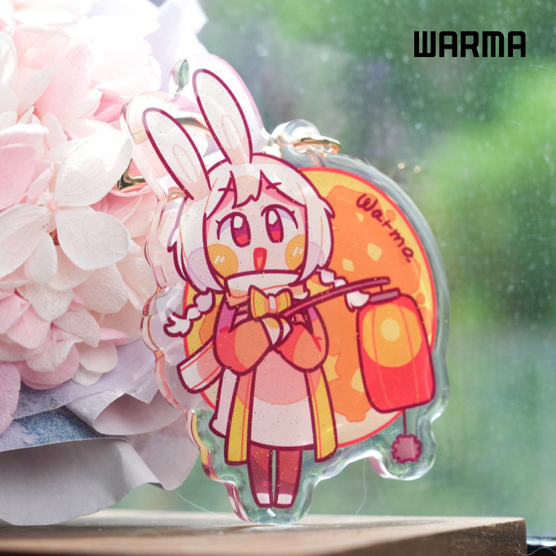 月亮兔子沃玛亚克力金粉滴胶双面钥匙扣挂件卡通可爱warma礼物
