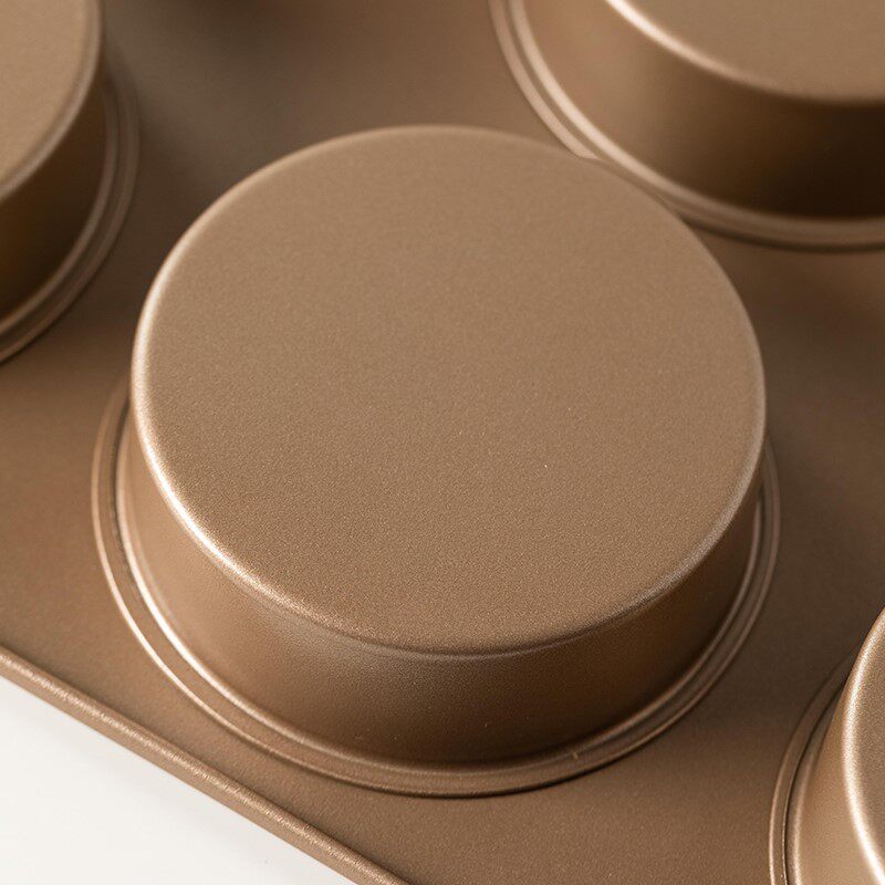 *烤喜饼模具6连不粘马芬杯烤盘带盖蛋糕模具碳钢材质家用烘焙工具