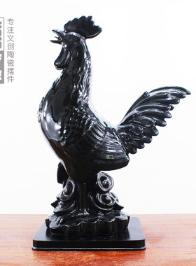 黑色陶瓷公鸡摆件大号十二生肖鸡客厅装饰中式工艺品卧室衣柜摆设