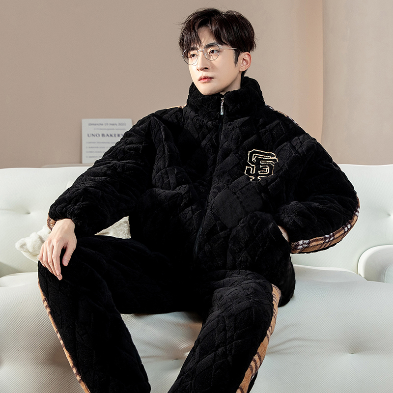 冬季男士三层夹棉睡衣