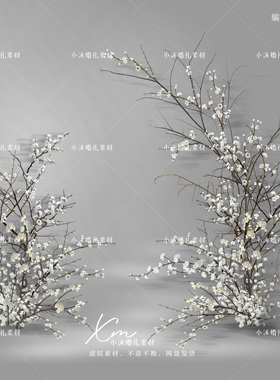 白色枝条感纯花艺小众户外婚礼效果图干枝干花艺psd分层素材