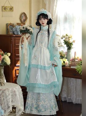 醉时阁【春水如兰】汉洋折衷套装斜襟长衫马面裙显瘦清晰紫色蓝色