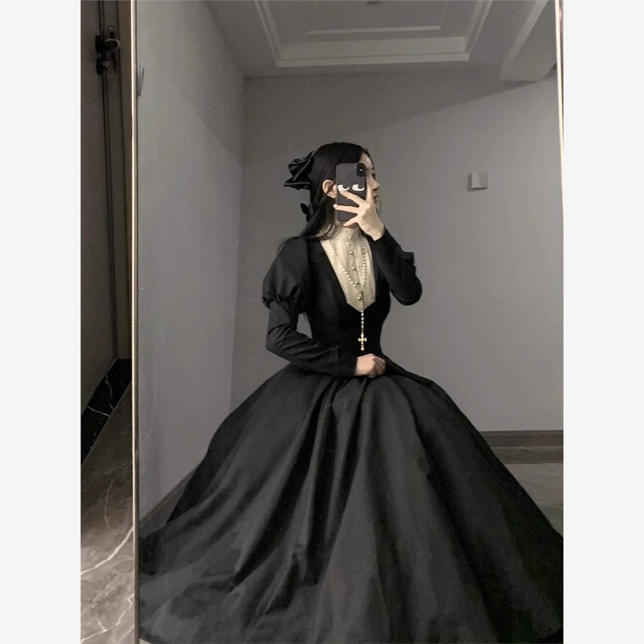 lolita修女连衣裙修身显长洛丽塔