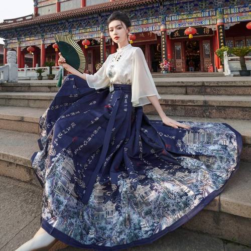 新中式国风复古刺绣雪纺