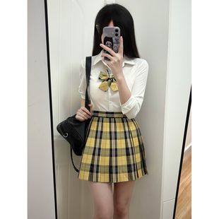 黄色风吹麦香jk制服格裙原创正版校供感春夏季显瘦半身裙