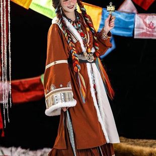 新款【达瓦卓玛】原创汉元素藏风加绒飞机袖褙子百迭裙汉服女秋冬