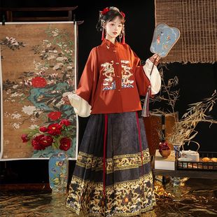 知雨意原创汉服女【云海灵龙】方领半袖补服秋冬季明制马面裙全套