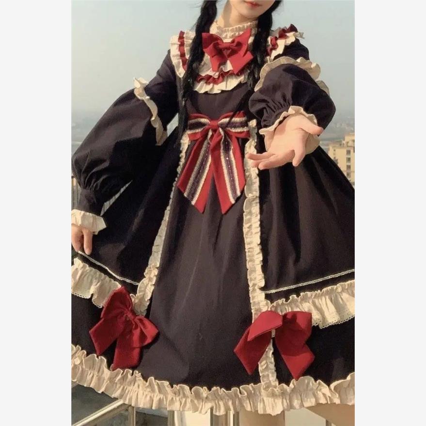冬季lolita裙子白雪姬古典少女秋冬加厚长袖洛丽塔op连衣裙正品