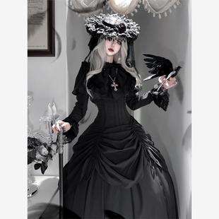 暗黑哥特Lolita女巫归来鱼骨束腰寡妇裙衬衫魔女服装哥特风裙子