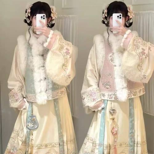 明制汉服女立领琵琶对襟秋冬款