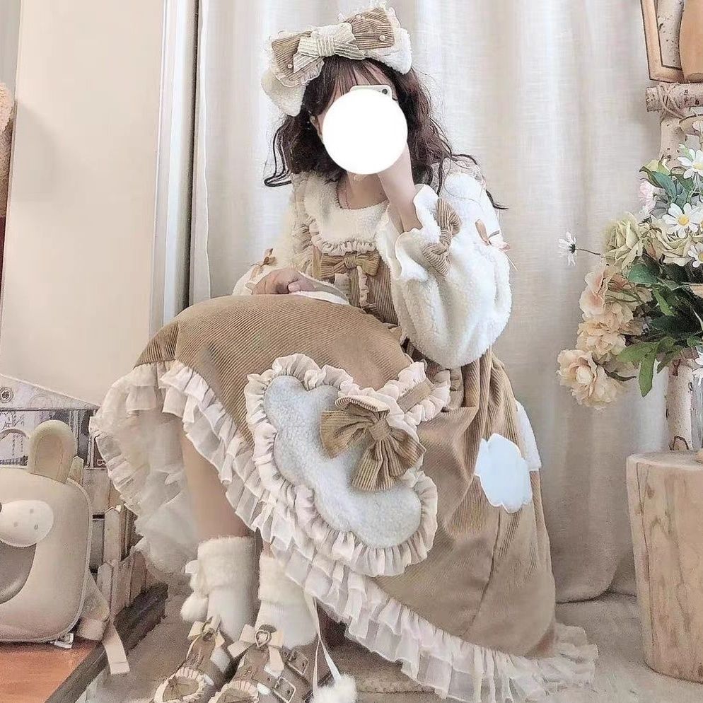 洛丽塔加厚保暖加绒洋装蛋糕裙毛
